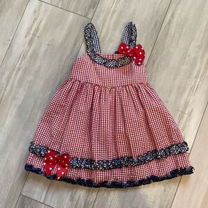 Bonnie Baby Red, White and Blue Gingham Fit & Flare Ruffle Dress, size 24 months
